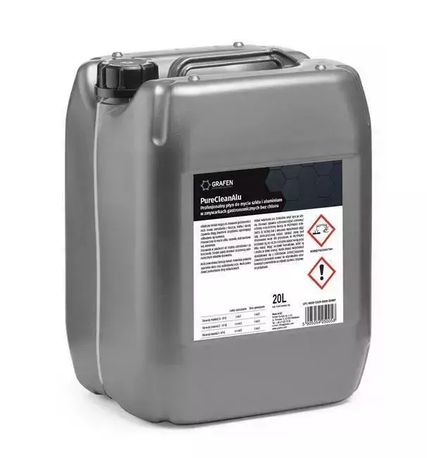 Profesjonalny płyn do mycia szkła i aluminium w zmywarkach gastronomicznych bez chloru - PureCleanAlu - 20L | Grafen, PureCleanAlu 20L 1