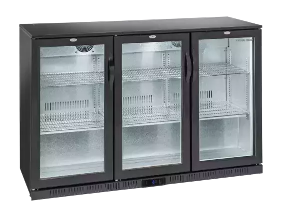 Lodówka minibar czarna, trzydrzwiowa 320 l (wys. 900 mm) | CoolHead, BBC330H 1