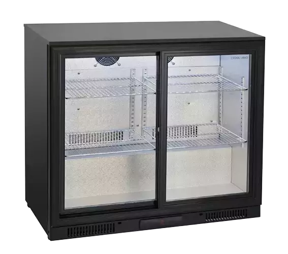 Lodówka minibar czarna, dwudrzwiowa przesuwna 197 l (wys. 860 mm) | CoolHead, BBC286S 1