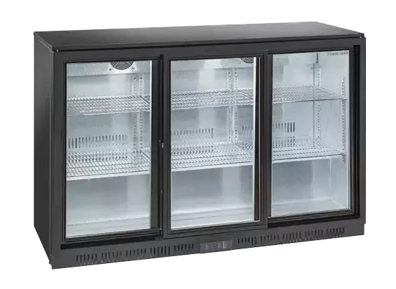 Lodówka minibar czarna, trzydrzwiowa przesuwna 320 l (wys. 900 mm) | CoolHead, BBC330S 1