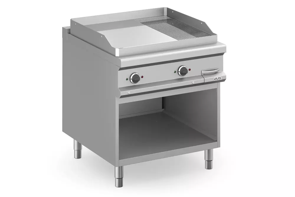 Płyta grillowa elektryczna, na podstawie z trzech stron zamkniętej  800x900 -  2/3 gładka, 1/3 ryflowana, chromowana, Magistra Plus 900 | MBM, MFTE98ALRC 1