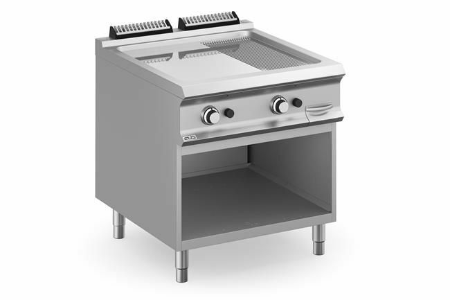 Płyta grillowa gazowa 2/3 gładka 1/3 ryflowana chromowana podwójna na podstawie z 3 stron zamkniętej linia Domina Pro 900 | MBM, FTBG98ALRC 1