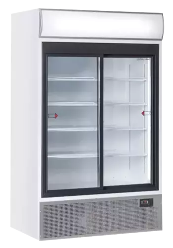 Witryna chłodnicza do napojów z panelem reklamowym, dwudrzwiowa przesuwna 1000 l | CoolHead, TKG1000S 1