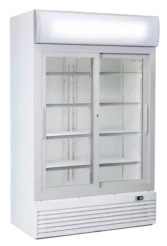 Witryna chłodnicza do napojów z panelem reklamowym, dwudrzwiowa przesuwna 1000 l | CoolHead, DC1000S 1