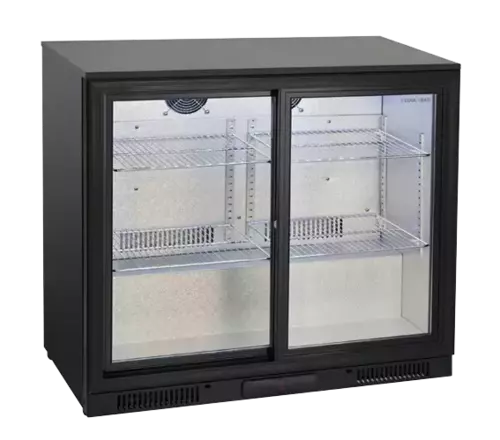 Lodówka minibar czarna, dwudrzwiowa przesuwna 197 l (wys. 860 mm) | CoolHead, BBC286S 1