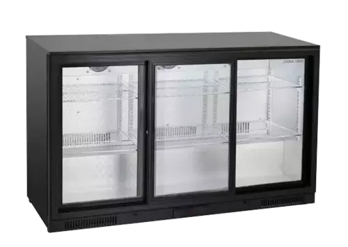 Lodówka minibar czarna, trzydrzwiowa przesuwna 302 l (wys. 860 mm) | CoolHead, BBC386S 1
