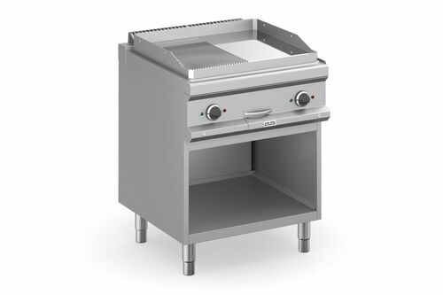 Płyta grillowa elektryczna, na podstawie z trzech stron zamkniętej  700x700 - 1/2 gładka, 1/2 ryflowana, chromowana... 1